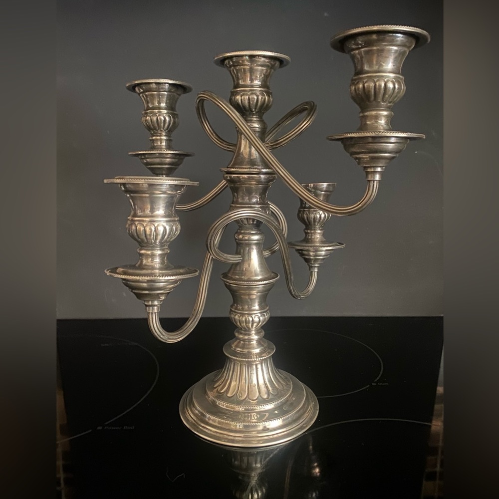Vintage 5-Arm Candelabra Silver Candle Holder HandChased Made In England Marked.